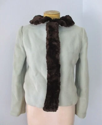 Chaqueta corta de lana azul Ginala de colección años 50 cuello y ribete de piel de visón esquilado Jackie O. S Foto 1 de 4