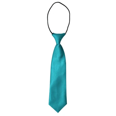 Kids' Teal Satin Elastic Tie: Stylish Touch for Formal Outfit - Image 1 of 2