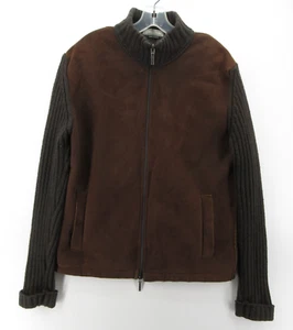 Pal Zileri Jacket Men MediumBrown Sport Merino Wool Alpaca Faux Leather Zip Up - Picture 1 of 14