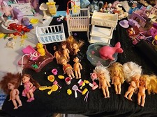 1990s barbie dolls lot Of 11 with baby cribs and pools