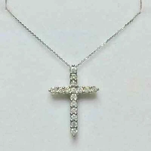 1.00 Ct Round Cut Diamond Cross Pendant W/"Free Chain 14K White Gold Finish - Picture 1 of 4
