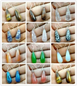10 Pairs Natural Stone Mixed Long Water Droplet Reiki Chakra Healing Earrings - Picture 1 of 12
