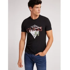 GUESS Men's T shirt M1BI28J1311 Mountain Triangle Crewneck Short Sleeve Black - Picture 1 of 1