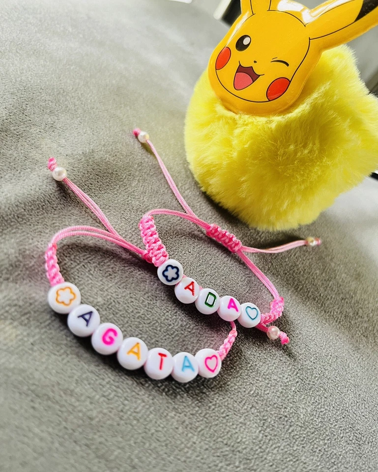 Armband Name Mädchen Jungen Pink/Blau Personalisiert Makrame - Bild 1 von 1