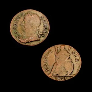 W878: 1673 Charles II Good Grade, Toned Copper Farthing - Picture 1 of 1