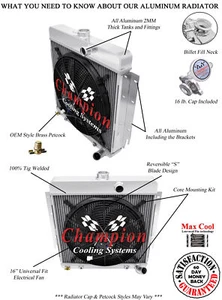 DR Champion 2 Row Radiator W/ 16" Fan for 1964 Plymouth Barracuda L6 Engine - Picture 1 of 9