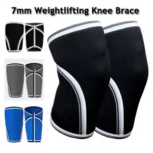 Pair 7mm Knee Compresion Sleeves Support Guard Brace Weightlifting Powerlifting - Picture 1 of 10