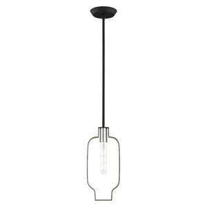 Livex Meadowbrook 1 Light Pendant, Black/Nickel/Black Shade/Gold - 45512-04 - Picture 1 of 1