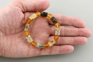 Genuine BALTIC AMBER Cylinder Round Beads Stretch UNISEX Bracelet 10.6g 30830-12 - Picture 1 of 6