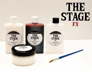 STAGE FX 100ml 4 Piece SET Scar Wax Fake Blood Liquid Latex Skin Glue Halloween - Picture 1 of 1