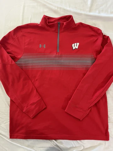 Wisconsin Badgers 1/4 Zip Under Armour Pullover Jacket Sweatshirt XL Red Cover