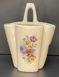 Vaso porta utensili ceramica 4 scomparti pansies multicolore floreale bianco - Foto 1 di 10