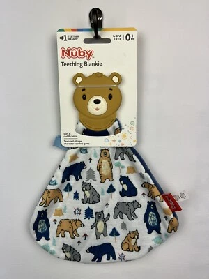 Nuby Teething Blankie with Silicone Bear Teether (Blue with Bears) 0+mo NIP - Image 1 of 4