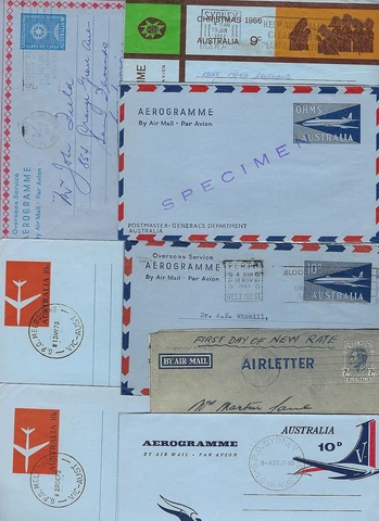 AUSTRALIA 1947 1970 COLLECTION OF 10 DIFFERENT AIR LETTERS INCLUDES FDC SPECIMEN Cover