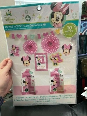 1st Birthday Minnie Mouse Room Decorating Kit 10 piece Party Supplies New!!! - Image 1 of 2