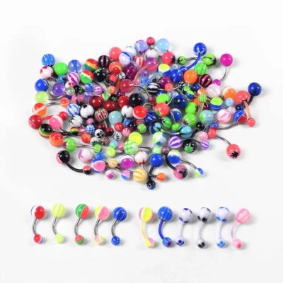 Lote de 100 anillos ombligo ombligo 14 g mezcla color barra inoxidable al por mayor Foto 1 de 4