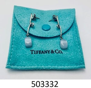Tiffany & Co Blue Lace Agate Chalcedony Sterling Silver 925 Twist Wire Earrings - Picture 1 of 8