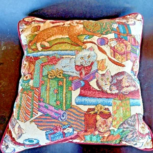 Pillow Cats Tapestry Decorative Christmas Gifts Kitty Kitten Colorful 15" x 15" - Picture 1 of 12