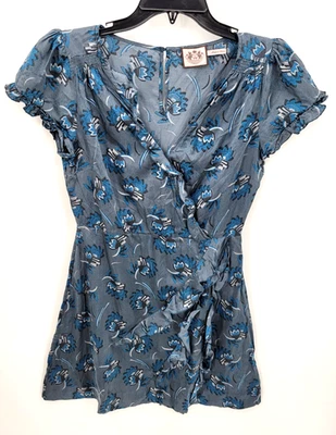 Vestido Juicy Couture para mujer 4 azul floral seda volantes caprichoso hada años 90 Foto 1 de 4