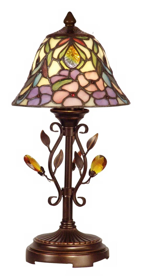 Dale Tiffany TA90215 Crystal Peony Accent Lamp Antique Golden Sand and Art Glass Shade