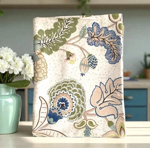 Tablecloth 54x72 Fabric Green Blue Floral Water Resistant Washable - Picture 1 of 2