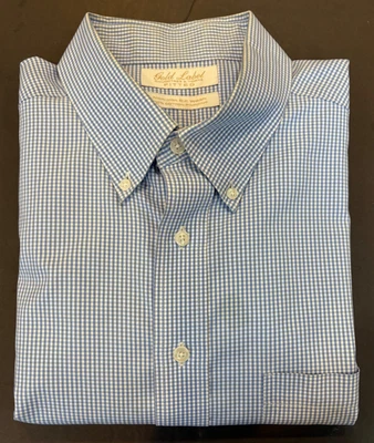 Roundtree & Yorke GOLD LABEL Dress Shirt Mens 17-35 Fitted Blue Check - Image 1 of 4