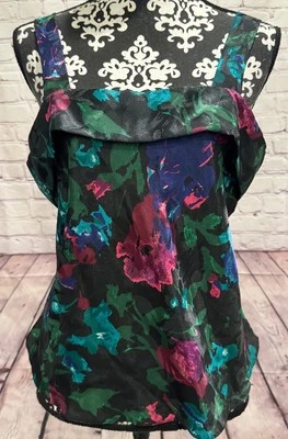 VTG 80’s LUCIE ANN II Women’s USA Made Black Floral Satin Wide Straps Cami 38/M - Image 1 of 4