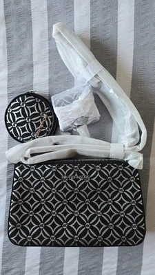 Michael Kors Jet Set Black Metallic Silver Crossbody Bag Purse Tech Attached - Image 1 of 4