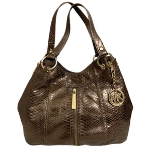 MICHAEL KORS Bronze Snakeskin Embossed Leather MOXLEY Shoulder Tote - Picture 1 of 22