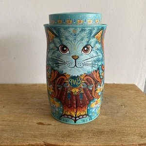 Decorative Empty Cat Tin Monty Bojangles Turquoise Storage Sweets H16.5cm D9cm - Picture 1 of 7