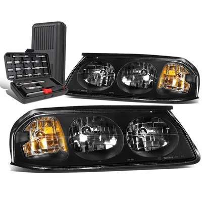 For 2000-2005 Chevy Impala Pair Black/Amber Side Turn Signal Headlight+Tool Box - Image 1 of 4
