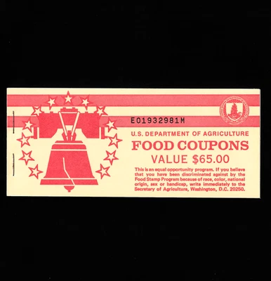 USDA FOOD STAMP COUPON BOOK GEM  1989 B $65.00 E01932981M M/C J TOKEN - Image 1 of 4