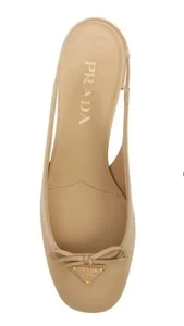 Prada triangle logo bow slingback pump - beige 8/38 $1,170 - Picture 1 of 11