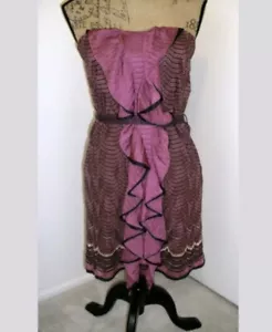 MISSONI Pink Brown Black Zig Zag Knit Strapless Ruffle Front Dress w Belt M - Picture 1 of 8