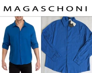 NWT MAGASCHONI Roll Tab Long Sleeve LINEN Blend Button Down Shirt XL - Picture 1 of 11