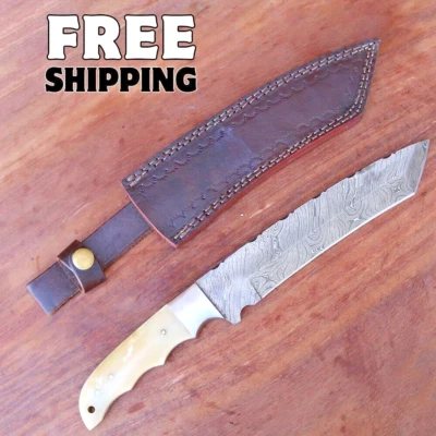 Custom Handmade Forged Damascus Hunting Skinner Steel Knife Camping with Sheath - Image 1 of 4