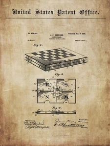 Antique chess game - ideas, patents 1887+ for decoration / poster - Picture 1 of 7