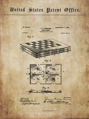 Antique chess game - ideas, patents 1887+ for decoration / poster - Image 1 of 4