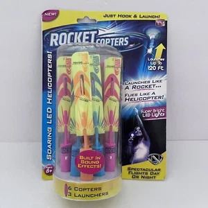 Rocket Copters Slingshot Helicopter LED Light 120 Feet 6-pack 3 Launchers ASOTV - Picture 1 of 4