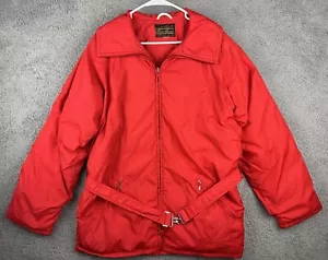 Vintage Eddie Bauer Coat Women M L Goose Down Ski Parka Jacket Red Belt Puffer - Picture 1 of 15