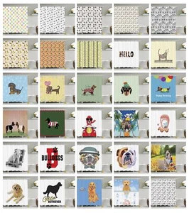 Dog Shower Curtain Fabric Bathroom Decor Set with Hooks 4 Sizes Available - Picture 1 of 80