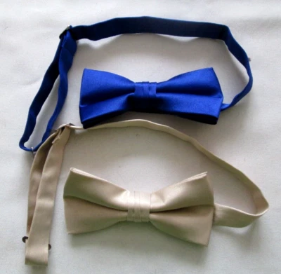 Lot-2-Adult Bow Tie High Quality clip on adjustable neck band Satin Blue/Beige - Image 1 of 3