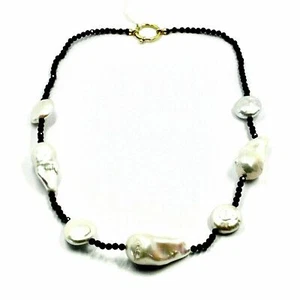 Collar de Oro Amarillo 18K, Con Espinela Negro Y Perlas A Gotas Y Discos, 45 CM - Imagen 1 de 8