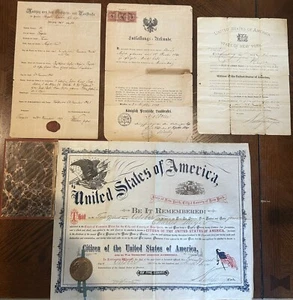 Antiguo certificado de ciudadanía estadounidense de 1884 con documentos de ciudadanía alemana y estadounidense - Imagen 1 de 9