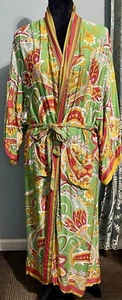 Kimono SzL Haute Hippie Robe REVERSIBLE green Orange Paisley Belted - Picture 1 of 18