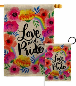Love And Pride Burlap Garden Flag Support Decorative Gift Yard House Banner - Picture 1 of 19