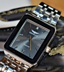 Gianello Men's Rectangular Black Dial Watch Stainless Steel NEW BATTERY! - Picture 1 of 8