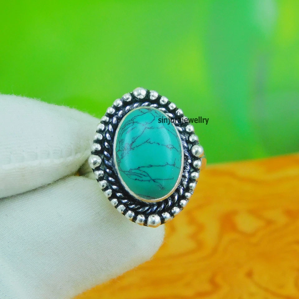 Turquoise gemstone 925 sterling silver handmade Gift Ring US size 5 to 10 - Image 1 of 4