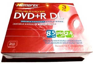 Memorex 2.4x 8.5 GB Double Layer DVD+R DL 3 Pack - Sealed! - Picture 1 of 2
