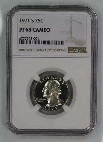 1971 S PROOF WASHINGTON QUARTER 25C NGC CERTIFIED PF 68 CAMEO (001) Cover